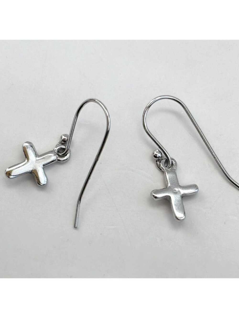 Cross Shaped Clear Cubic Zirconia Gemstone 925 Sterling Silver Vintage Earrings - Picture 3 of 5